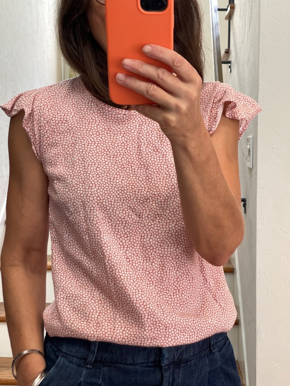 Abercrombie & Fitch floral coral and white short sleeve blouse women XXS